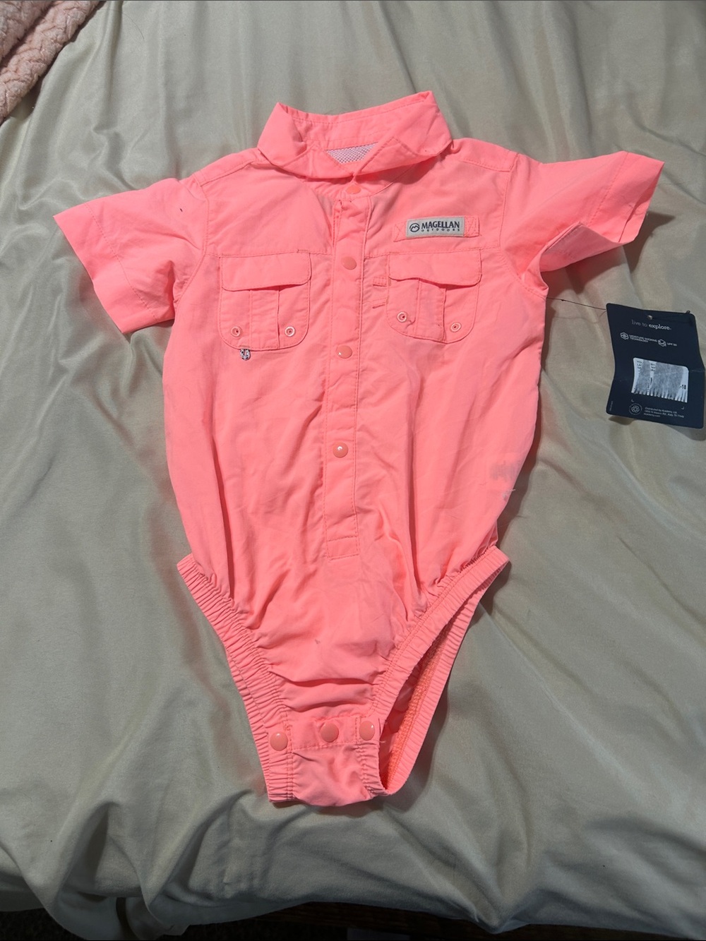 Magellan Outdoors Neon Coral Pink Short-Sleeve One-Piece Bodysuit